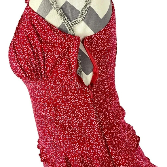 Sundae Muse Carter Dress Womens Size 2 - 4 XS Red Ruffle Mini Tie Shoulder - Picture 16 of 16